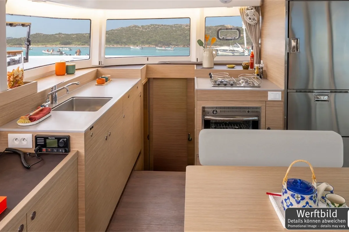 Salon of Emilius, a Lagoon 38 catamaran at Palma de Mallorca, Spain