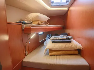 Cabin on Black Velvet, a Bavaria C45 sailboat at Kontokali, Greece
