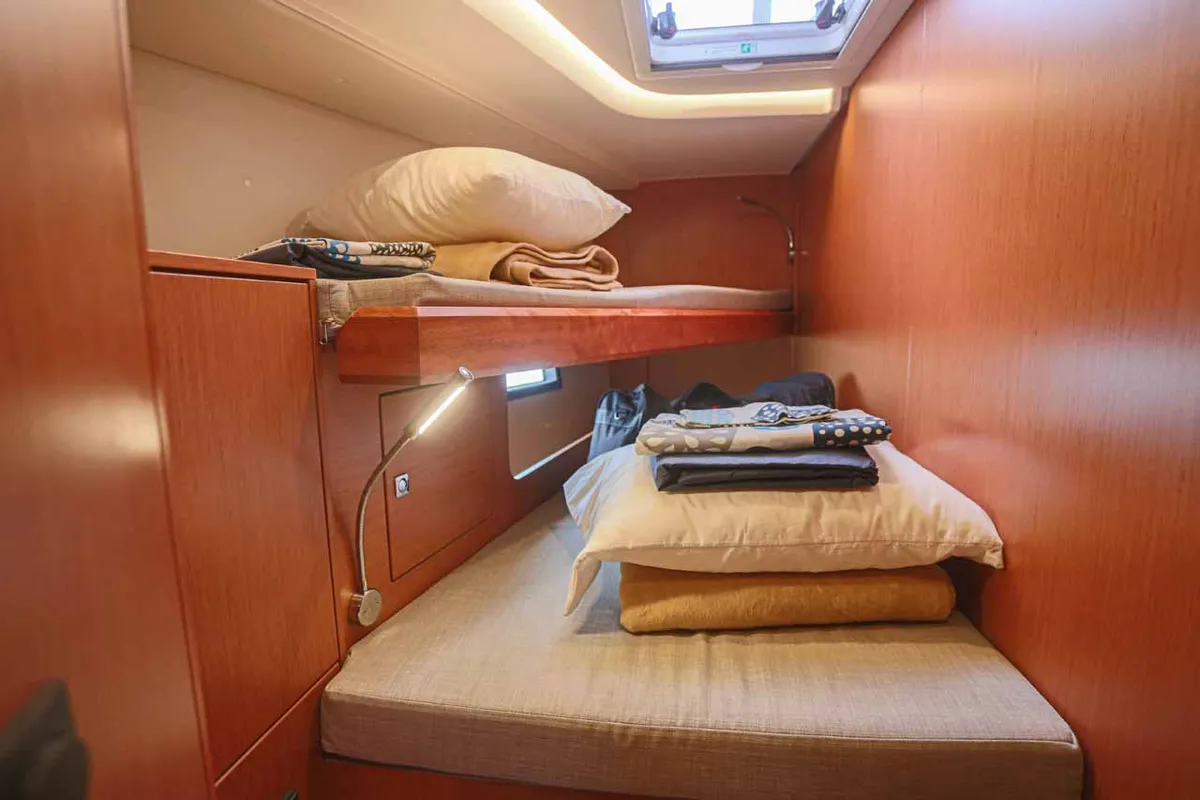 Cabin on Black Velvet, a Bavaria C45 sailboat at Kontokali, Greece