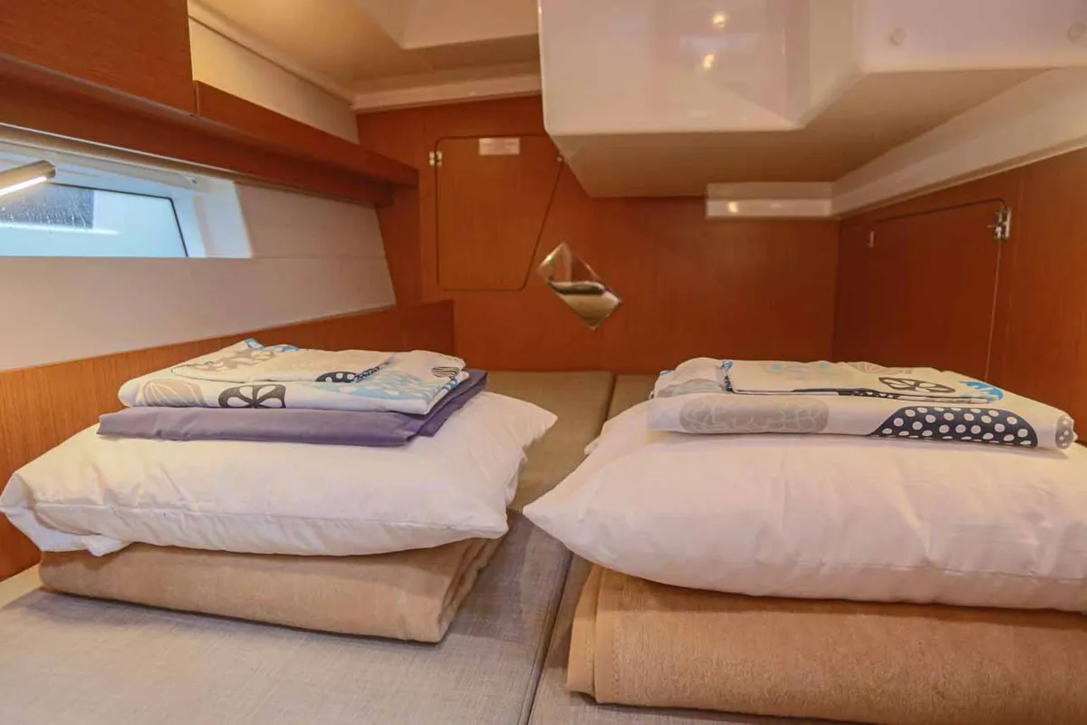 Cabin on Black Velvet, a Bavaria C45 sailboat at Kontokali, Greece
