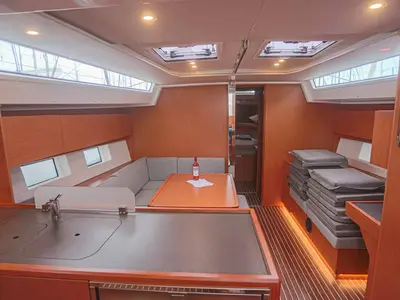 Salon of Black Velvet, a Bavaria C45 sailboat at Kontokali, Greece