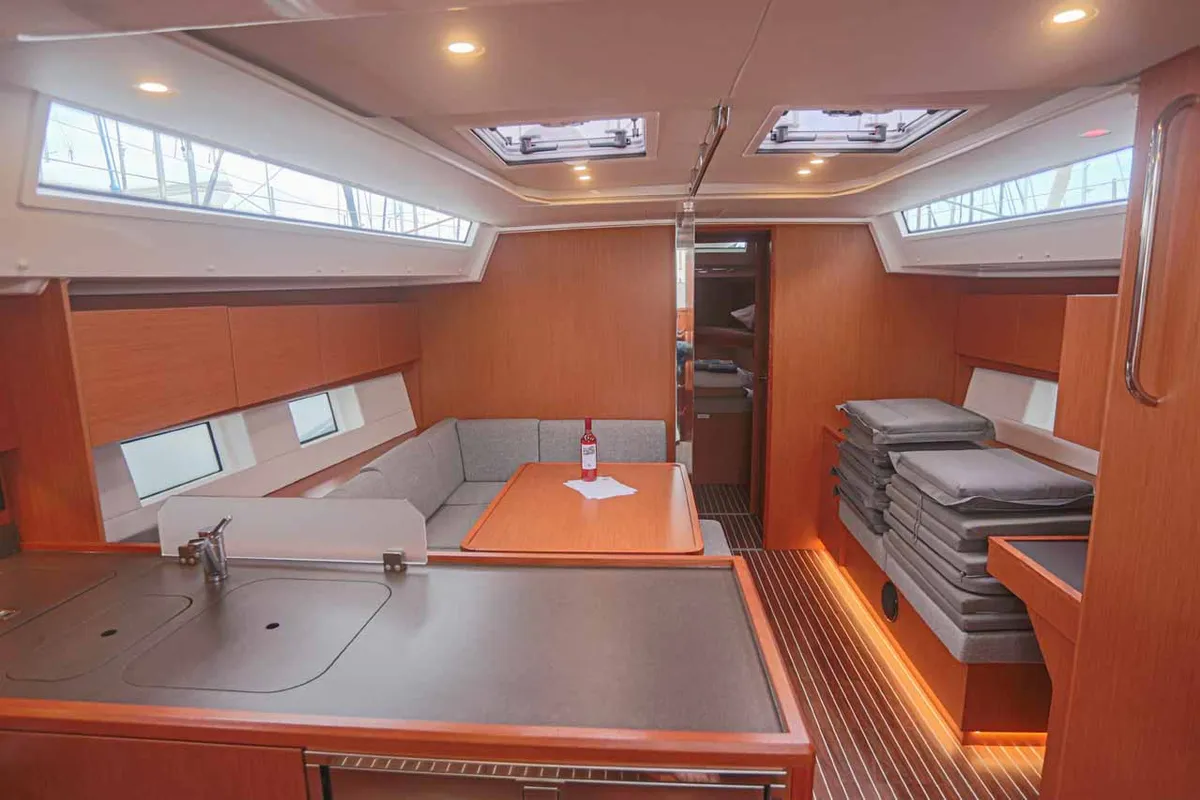 Salon of Black Velvet, a Bavaria C45 sailboat at Kontokali, Greece