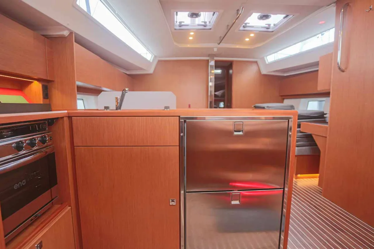 Galley of Black Velvet, a Bavaria C45 sailboat at Kontokali, Greece