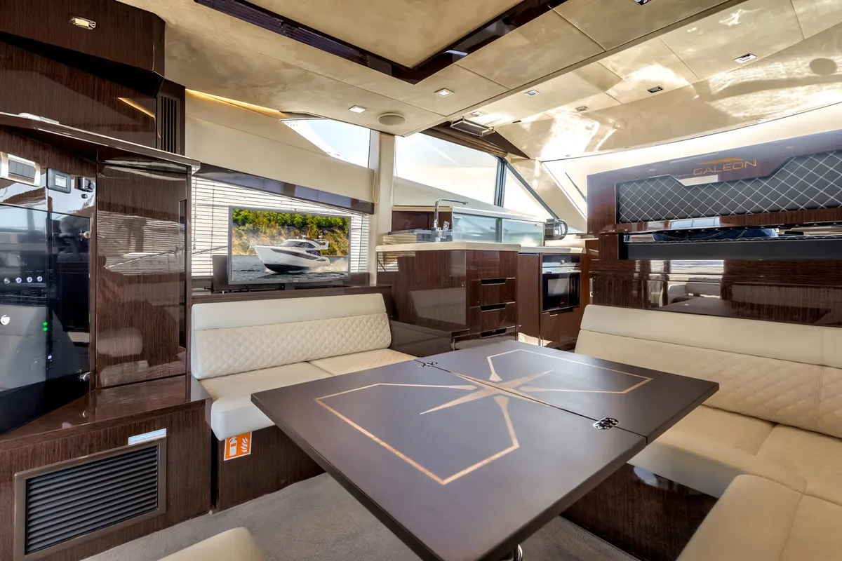 Salon of Amber Blue, a Galeon 420 Fly motor yacht at Općina Sukošan, Croatia