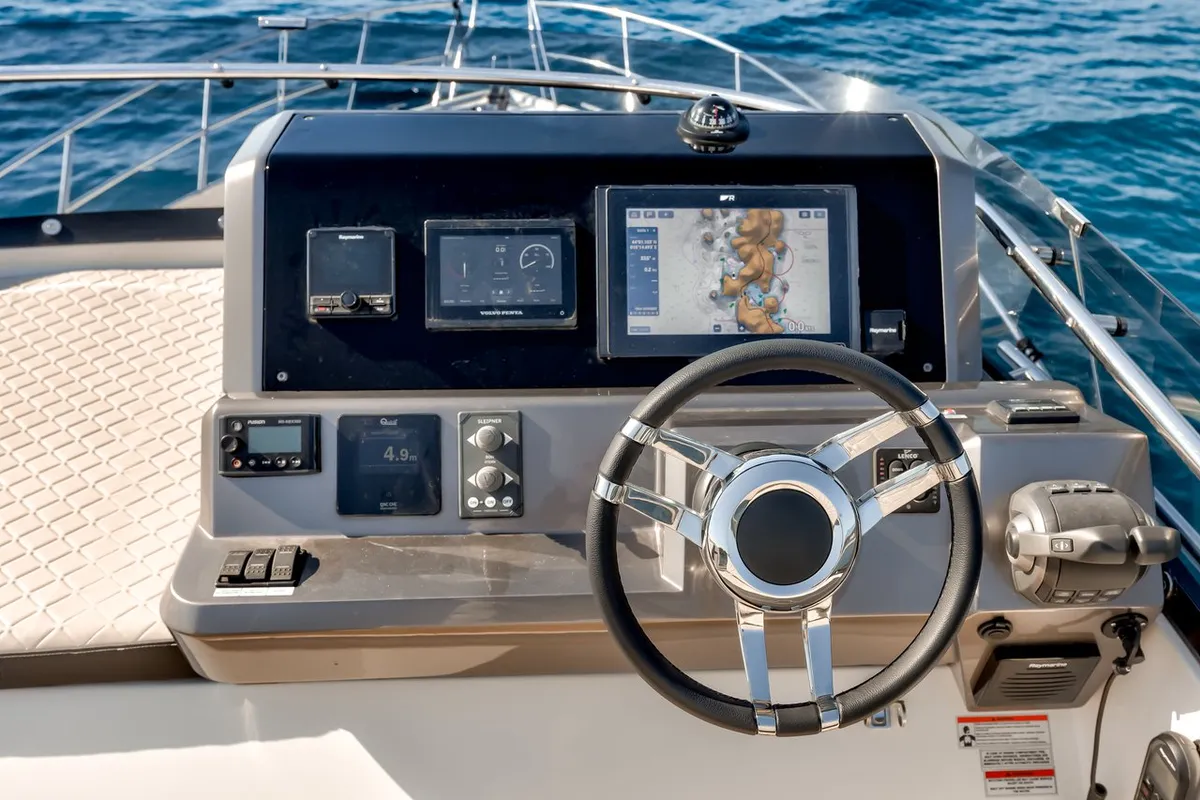 Cockpit of Amber Blue, a Galeon 420 Fly motor yacht at Općina Sukošan, Croatia