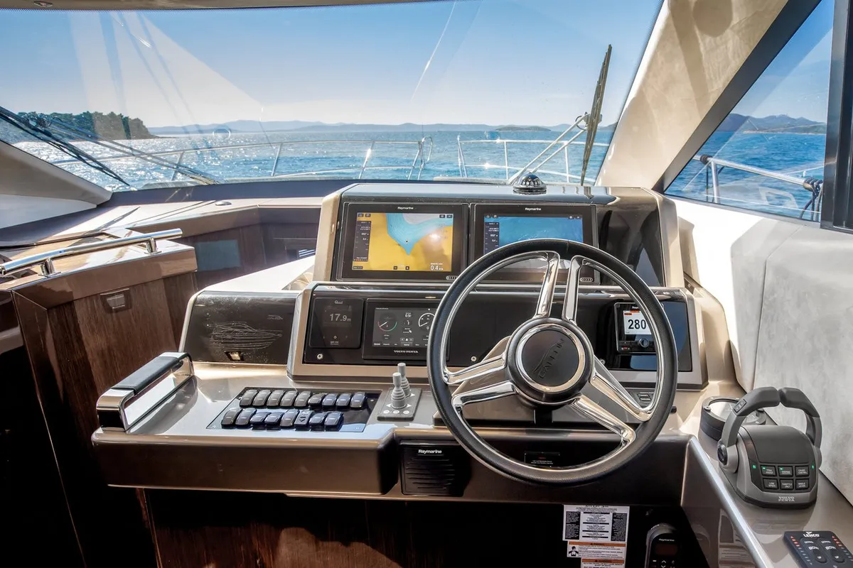 Cockpit of Amber Blue, a Galeon 420 Fly motor yacht at Općina Sukošan, Croatia