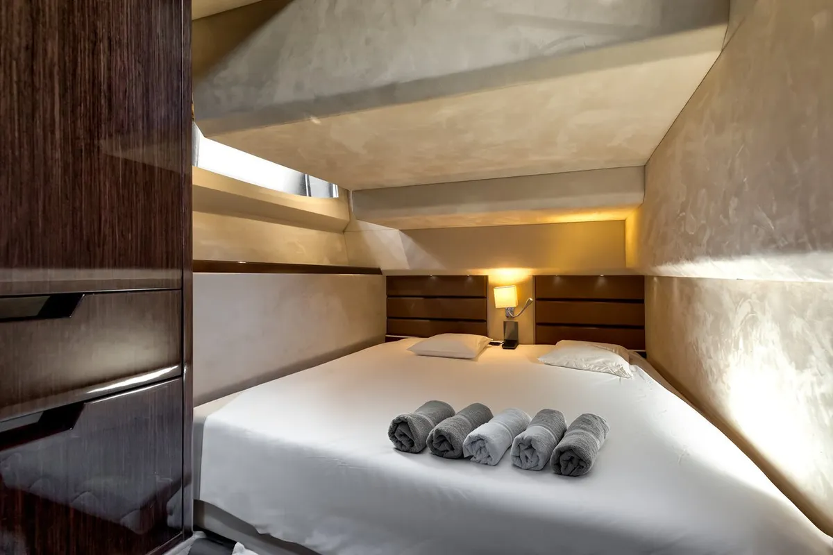 Cabin on Amber Blue, a Galeon 420 Fly motor yacht at Općina Sukošan, Croatia