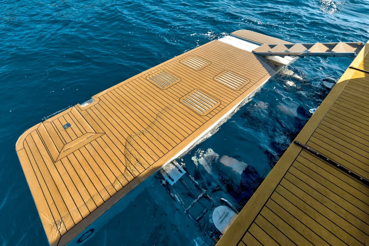 Deck of Amber Blue, a Galeon 420 Fly motor yacht at Općina Sukošan, Croatia