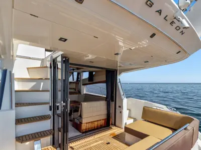 Deck of Amber Blue, a Galeon 420 Fly motor yacht at Općina Sukošan, Croatia