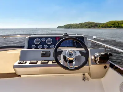 Cockpit of Amber Blue, a Galeon 420 Fly motor yacht at Općina Sukošan, Croatia