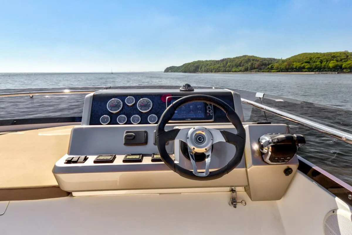 Cockpit of Amber Blue, a Galeon 420 Fly motor yacht at Općina Sukošan, Croatia