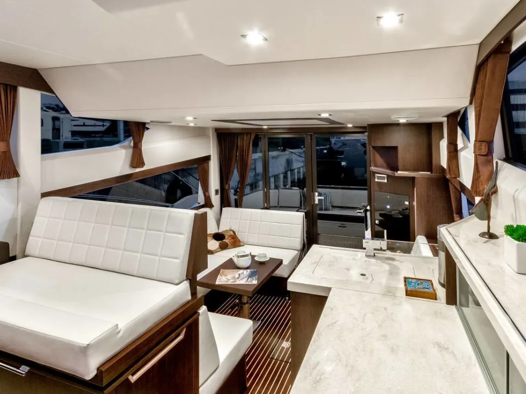 Deck of Amber Blue, a Galeon 420 Fly motor yacht at Općina Sukošan, Croatia