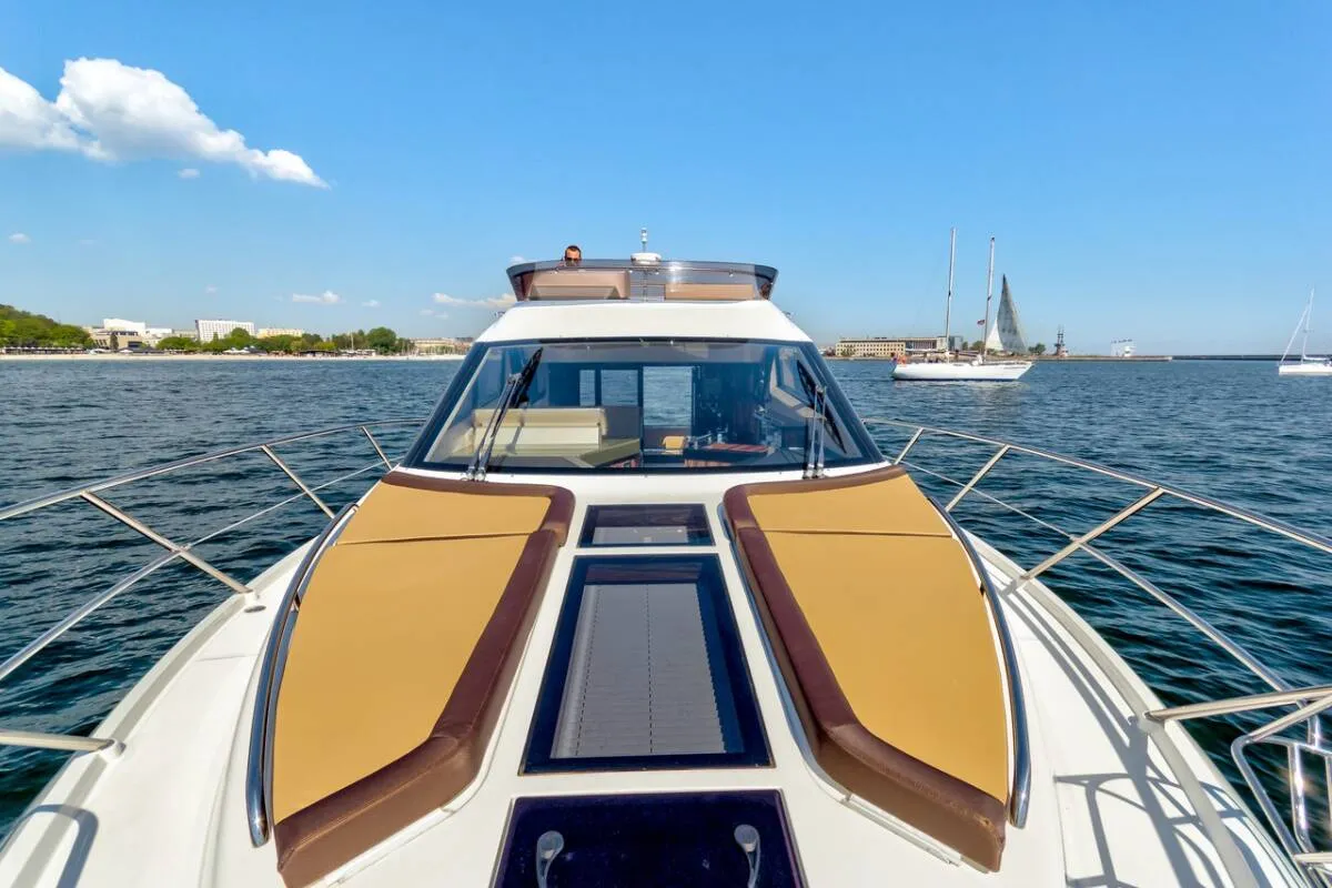 Salon of Amber Blue, a Galeon 420 Fly motor yacht at Općina Sukošan, Croatia