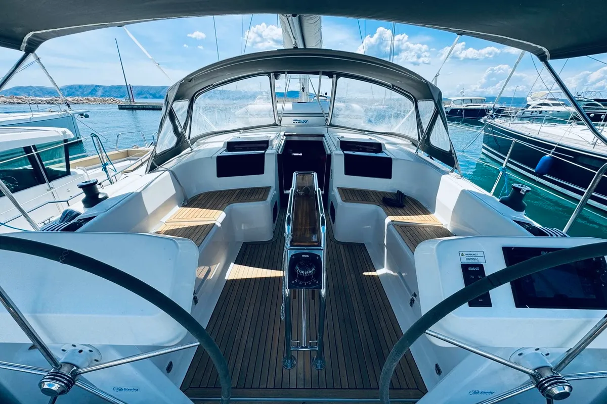 Deck of DELTA, a Hanse 458 sailboat at Novi Vinodolski, Croatia