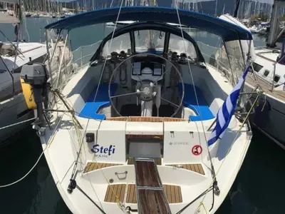Cockpit of Stefi, a Jeanneau Sun Odyssey 42.2 sailboat at Kontokali, Greece