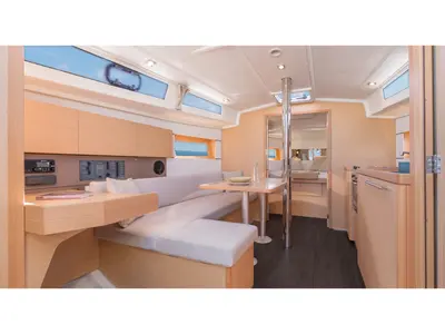 Salon of Follia, a Beneteau Oceanis 38 sailboat at Olbia, Italy