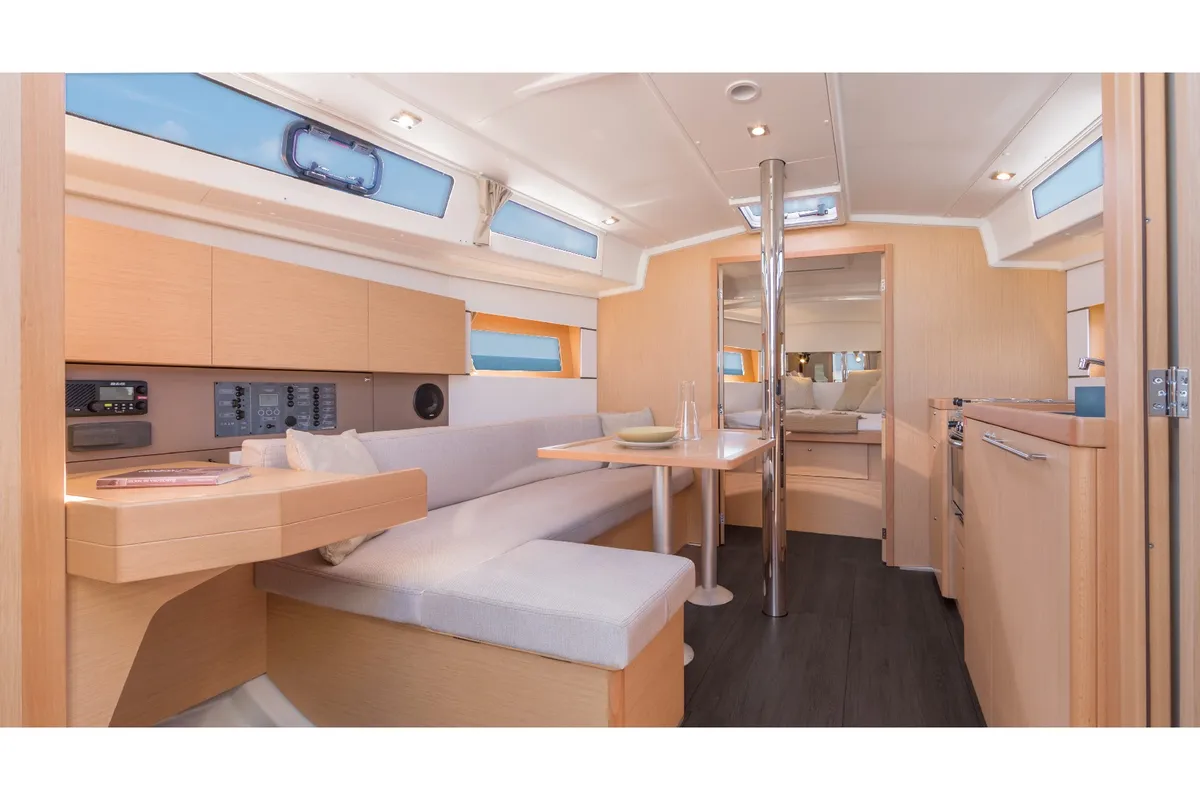 Salon of Follia, a Beneteau Oceanis 38 sailboat at Olbia, Italy