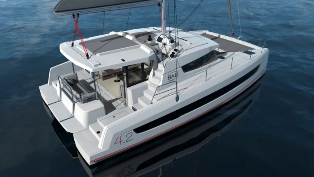 Exterior view of Movin' Up, a Bali 4.2 catamaran at Road Town, British Virgin Islands