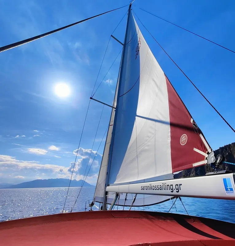 Exterior view of Crete, a Beneteau Oceanis 393 sailboat at Athens, Marina Delta Kallithea, Greece