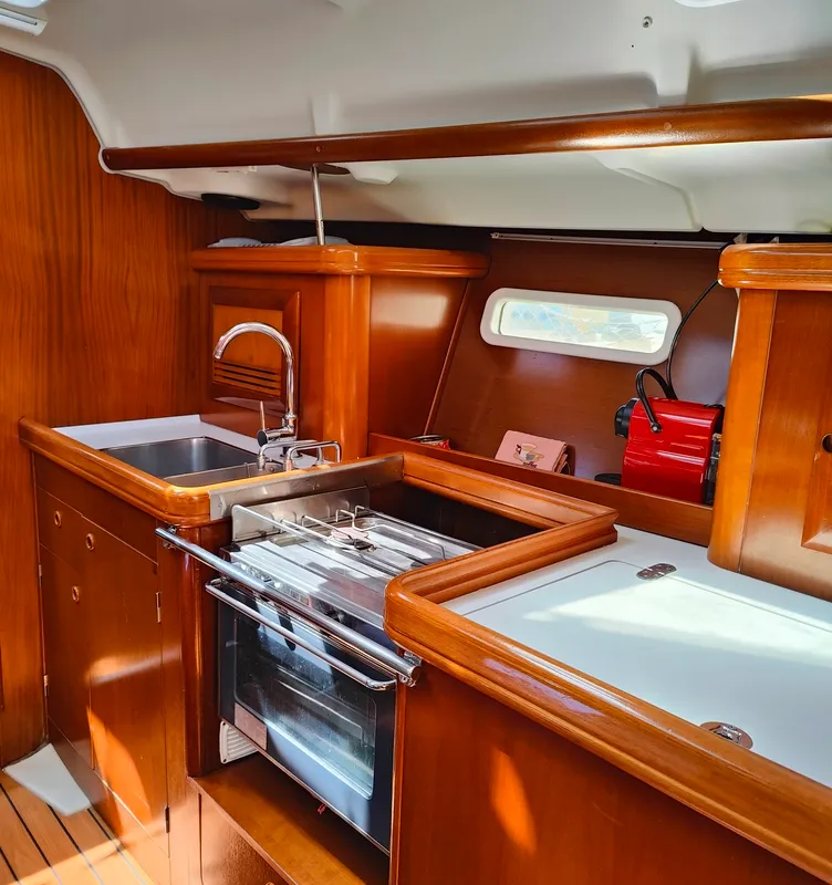 Galley of Crete, a Beneteau Oceanis 393 sailboat at Athens, Marina Delta Kallithea, Greece