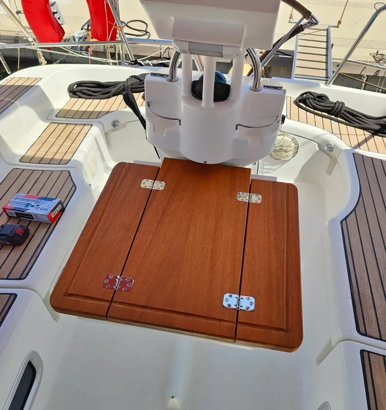 Cockpit of Crete, a Beneteau Oceanis 393 sailboat at Athens, Marina Delta Kallithea, Greece