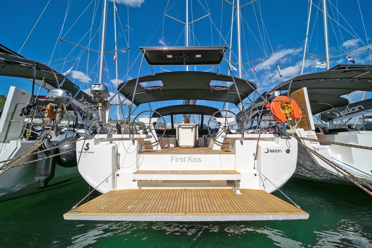 Exterior view of First Kiss, a Beneteau Oceanis 46.1 sailboat at Skradin, Croatia