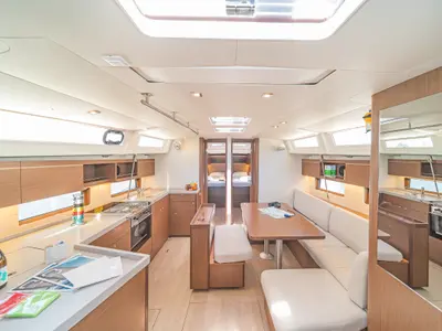 Salon of First Kiss, a Beneteau Oceanis 46.1 sailboat at Skradin, Croatia