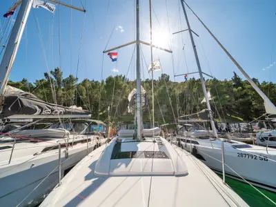 Deck of First Kiss, a Beneteau Oceanis 46.1 sailboat at Skradin, Croatia