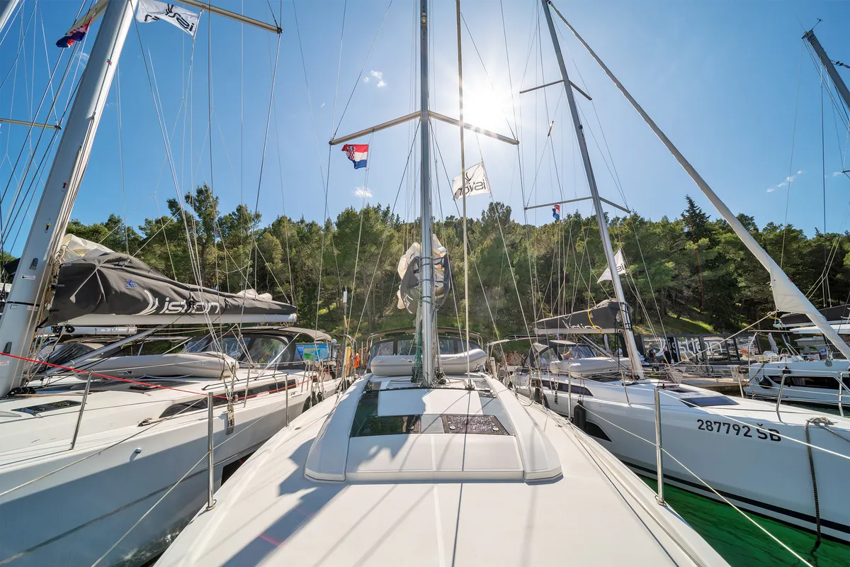 Deck of First Kiss, a Beneteau Oceanis 46.1 sailboat at Skradin, Croatia