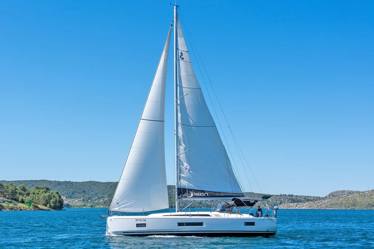 Exterior view of First Kiss, a Beneteau Oceanis 46.1 sailboat at Skradin, Croatia