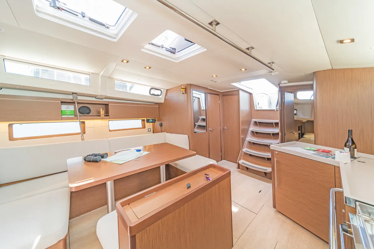 Salon of First Kiss, a Beneteau Oceanis 46.1 sailboat at Skradin, Croatia