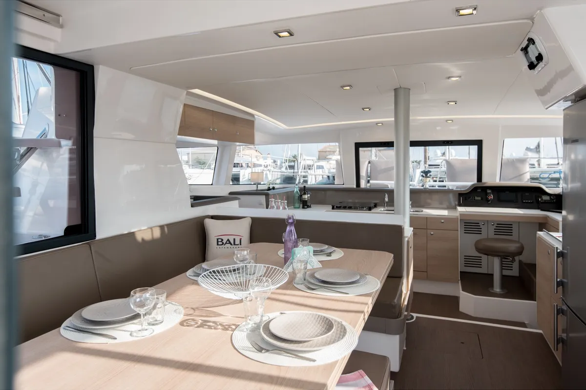 Salon of Ocean Dream, a Bali 4.1 catamaran at Grad Pula, Croatia
