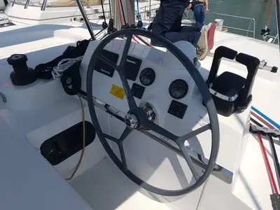 Cockpit of Ocean Dream, a Bali 4.1 catamaran at Grad Pula, Croatia