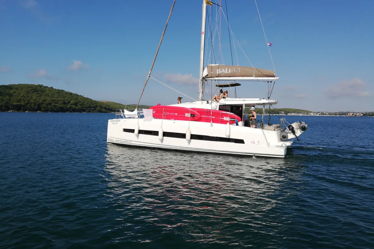 Exterior view of Ocean Dream, a Bali 4.1 catamaran at Grad Pula, Croatia