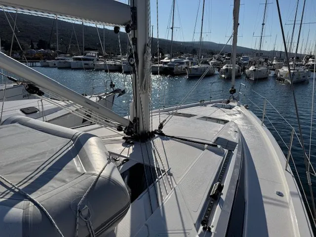 Deck of Princess Laura, a Bavaria C46 sailboat at Punat, Croatia