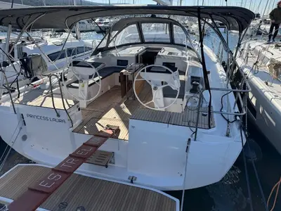 Cockpit of Princess Laura, a Bavaria C46 sailboat at Punat, Croatia