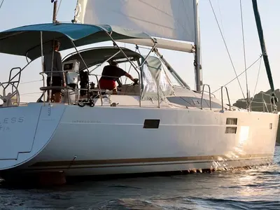 Deck of Timeless, a Elan Impression 50 sailboat at Slano, Croatia