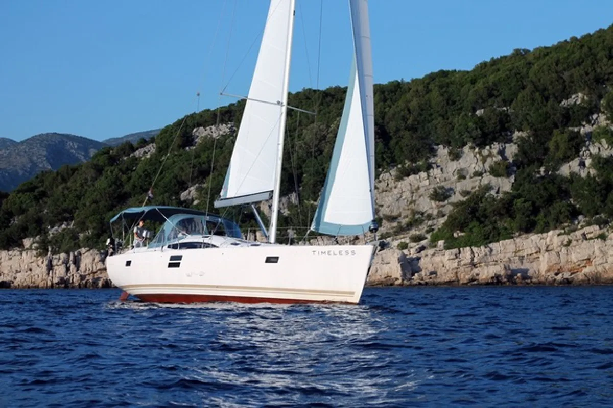 Exterior view of Timeless, a Elan Impression 50 sailboat at Slano, Croatia