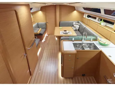 Salon of Mastina, a Jeanneau Sun Odyssey 419 sailboat at La Spezia, Italy
