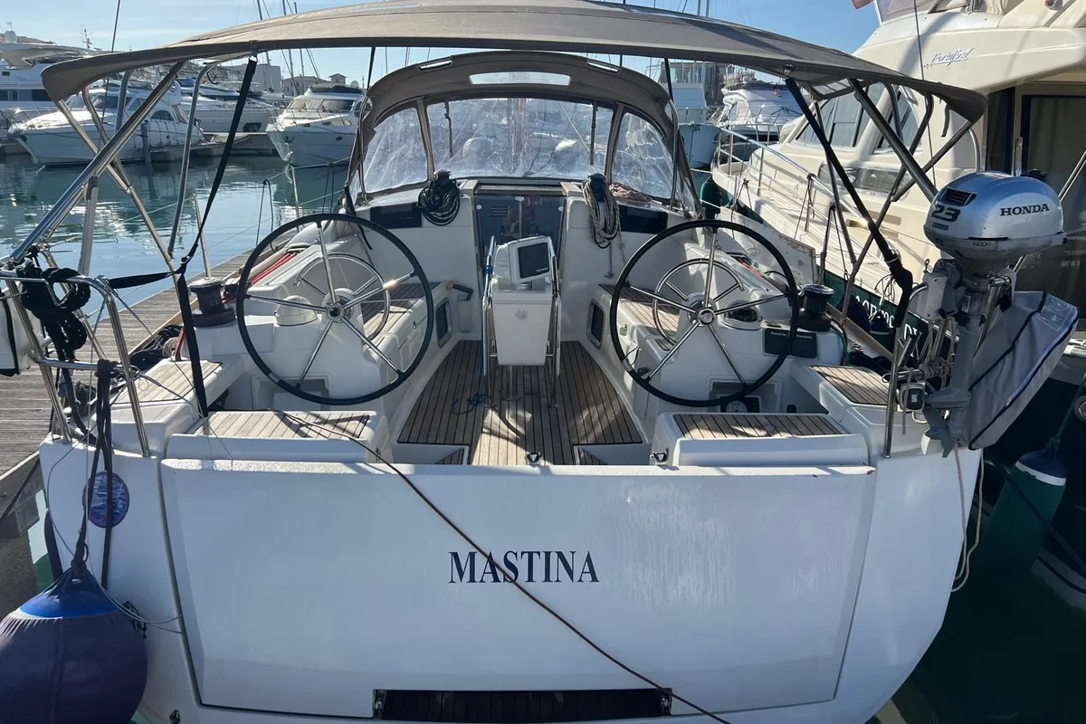Cockpit of Mastina, a Jeanneau Sun Odyssey 419 sailboat at La Spezia, Italy