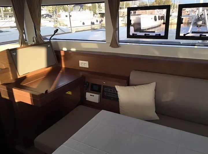 Salon of Andromeda, a Lagoon 40 catamaran at Athens, Greece