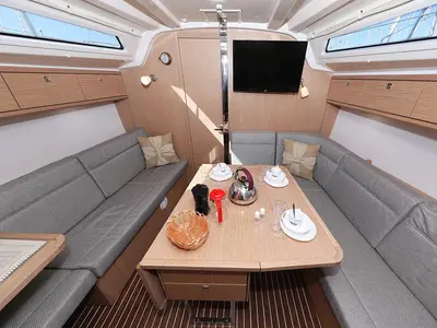 Salon of Bahari, a Bavaria Cruiser 37 sailboat at Grad Trogir, Croatia