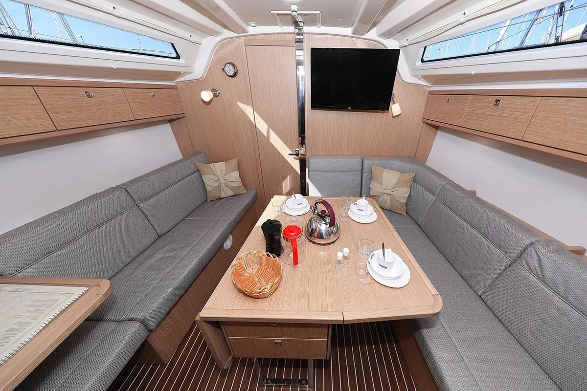Salon of Bahari, a Bavaria Cruiser 37 sailboat at Grad Trogir, Croatia