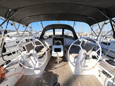 Cockpit of Bahari, a Bavaria Cruiser 37 sailboat at Grad Trogir, Croatia