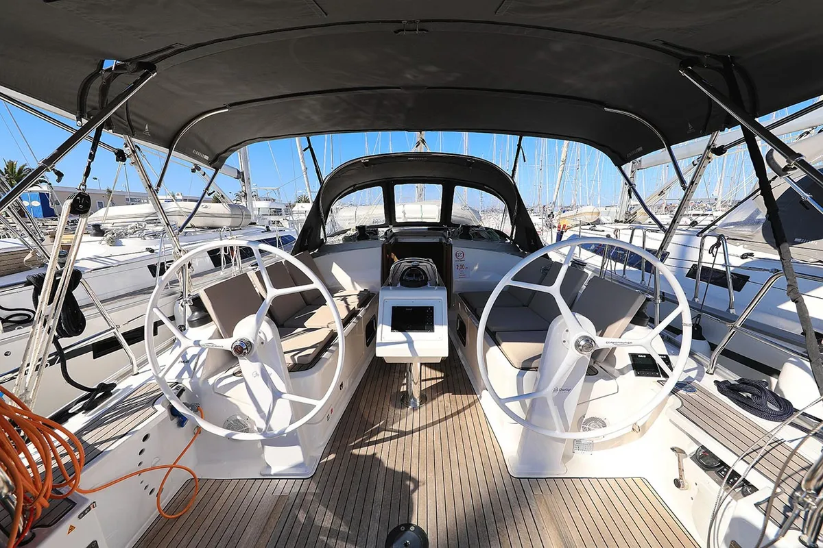 Cockpit of Bahari, a Bavaria Cruiser 37 sailboat at Grad Trogir, Croatia