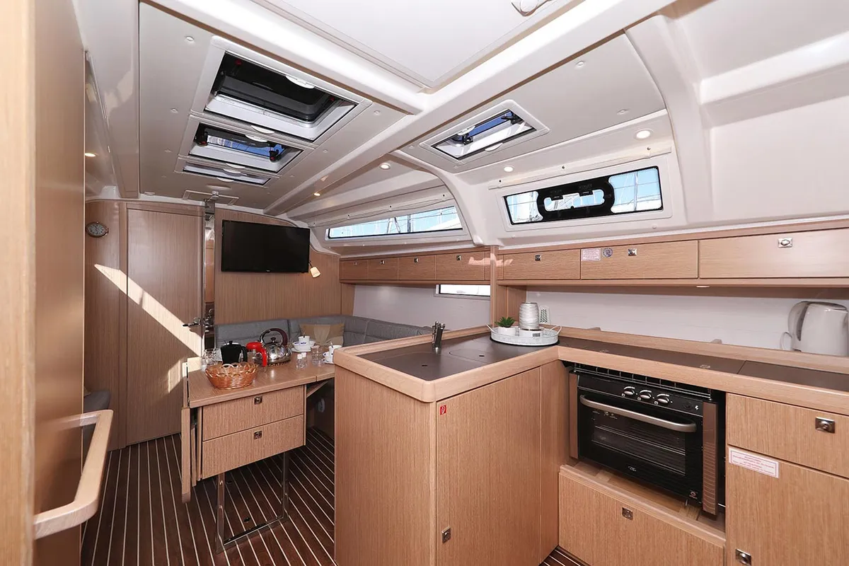Galley of Bahari, a Bavaria Cruiser 37 sailboat at Grad Trogir, Croatia