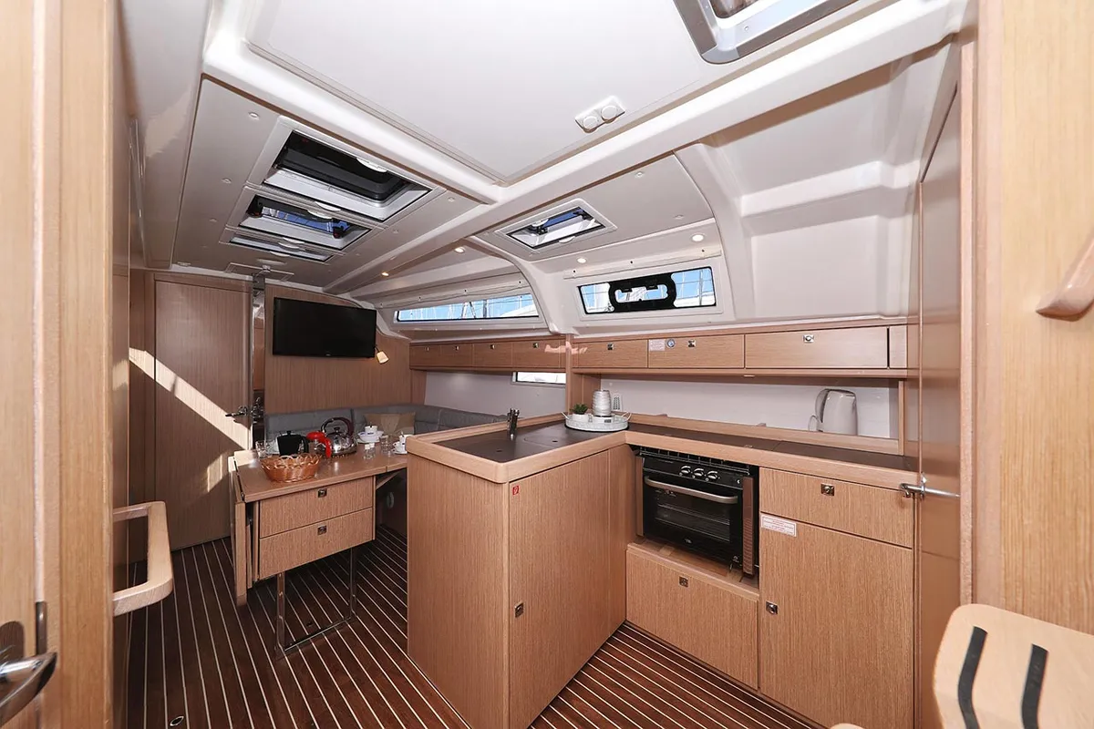 Galley of Bahari, a Bavaria Cruiser 37 sailboat at Grad Trogir, Croatia