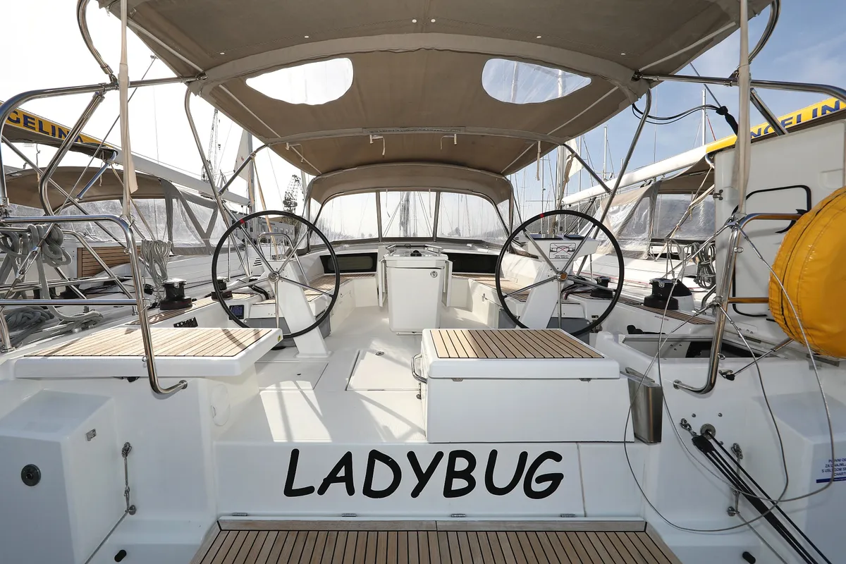 Cockpit of Ladybug, a Beneteau Oceanis 46.1 sailboat at Grad Trogir, Croatia