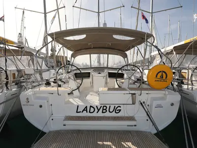 Cockpit of Ladybug, a Beneteau Oceanis 46.1 sailboat at Grad Trogir, Croatia