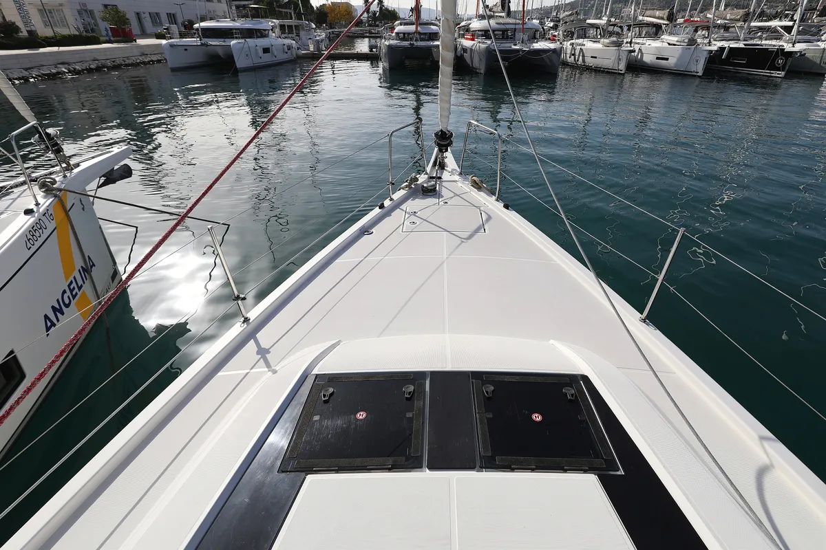 Exterior view of Ladybug, a Beneteau Oceanis 46.1 sailboat at Grad Trogir, Croatia